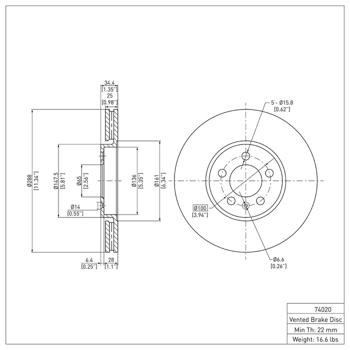 Front Disc Brake Rotor for Volkswagen Polo 2005 P-281858