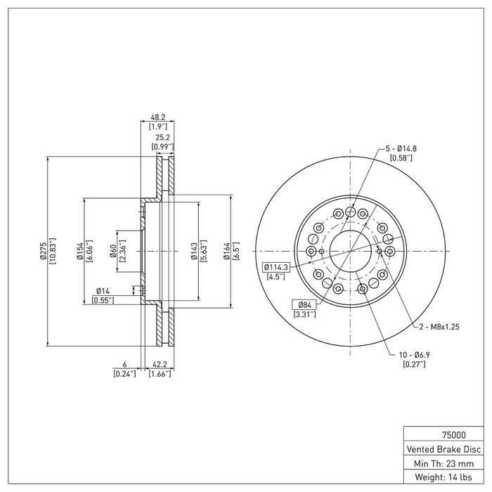 Front Disc Brake Rotor for Lexus LS400 1990 P-281938