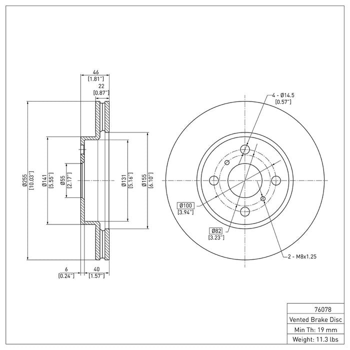 Front Disc Brake Rotor for Scion iQ EV 2013 P-282142