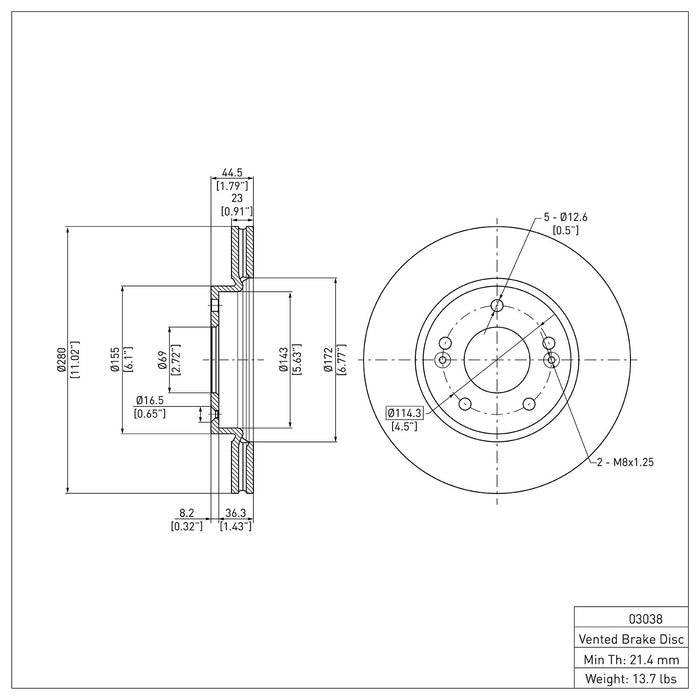 Front Disc Brake Rotor for Kia Seltos FWD S 2022 2021 P-282494