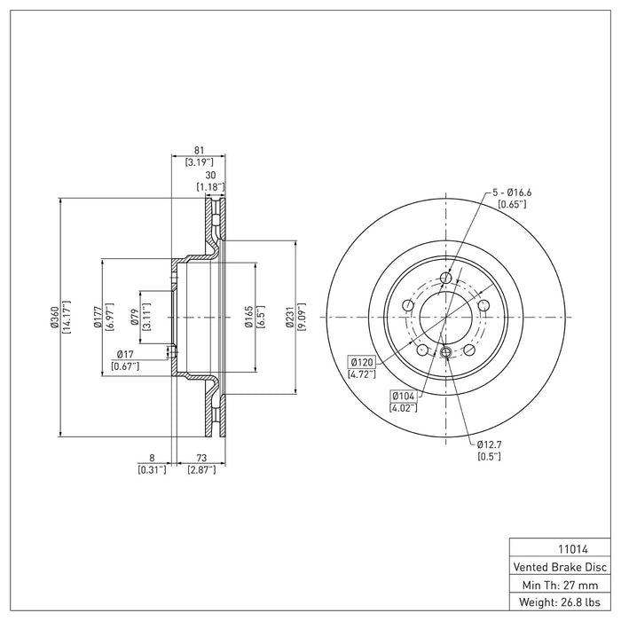 Front Disc Brake Rotor for Land Rover Range Rover 2012 2011 2010 2009 2008 2007 2006 P-282583