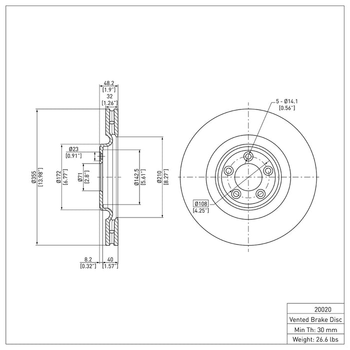 Front Disc Brake Rotor for Jaguar XF 5.0L V8 2015 2014 2013 2012 2011 2010 2009 P-282762