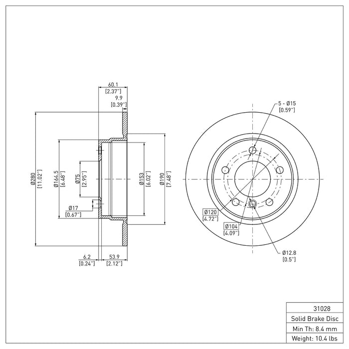 Rear Disc Brake Rotor for BMW 318i 1998 1997 1996 1995 1994 1993 1992 1991 P-283031