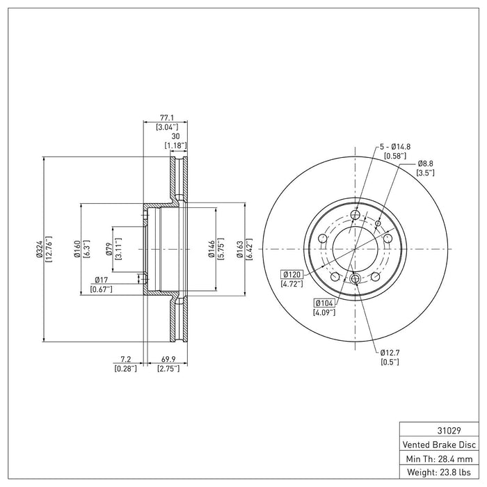 Front Disc Brake Rotor for BMW 540i 2000 1999 1998 1997 P-283039