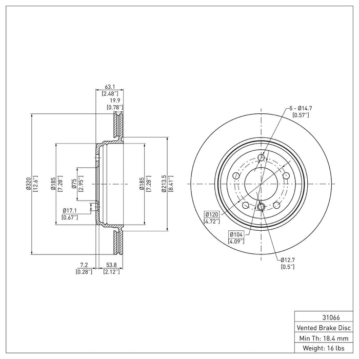 Rear Disc Brake Rotor for BMW 525i 2010 2009 2008 2007 2006 2005 2004 P-283127