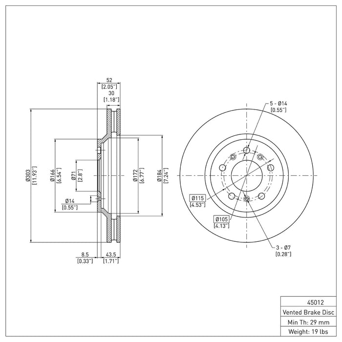 Front Disc Brake Rotor for Chevrolet Impala Limited 2016 2015 2014 P-283920