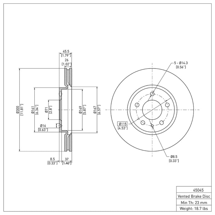 Front Disc Brake Rotor for Chevrolet Volt 2015 2014 2013 2012 2011 P-283969