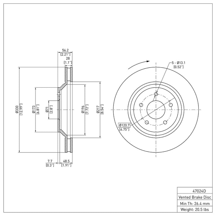 Front Right/Passenger Side Disc Brake Rotor for Chevrolet Corvette 1996 1995 1994 1993 1992 1991 1990 1989 1988 P-284083