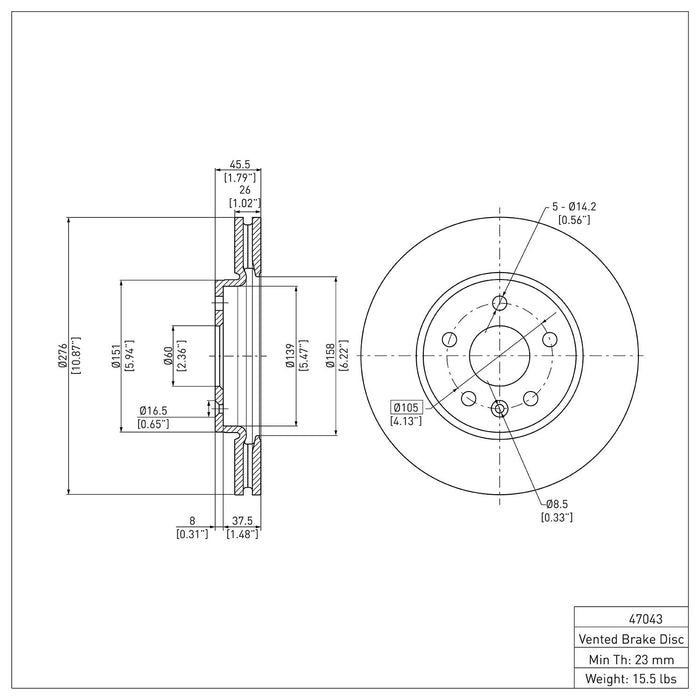 Front Disc Brake Rotor for Chevrolet Sonic 2020 2019 2018 2017 2016 2015 2014 2013 2012 P-284141