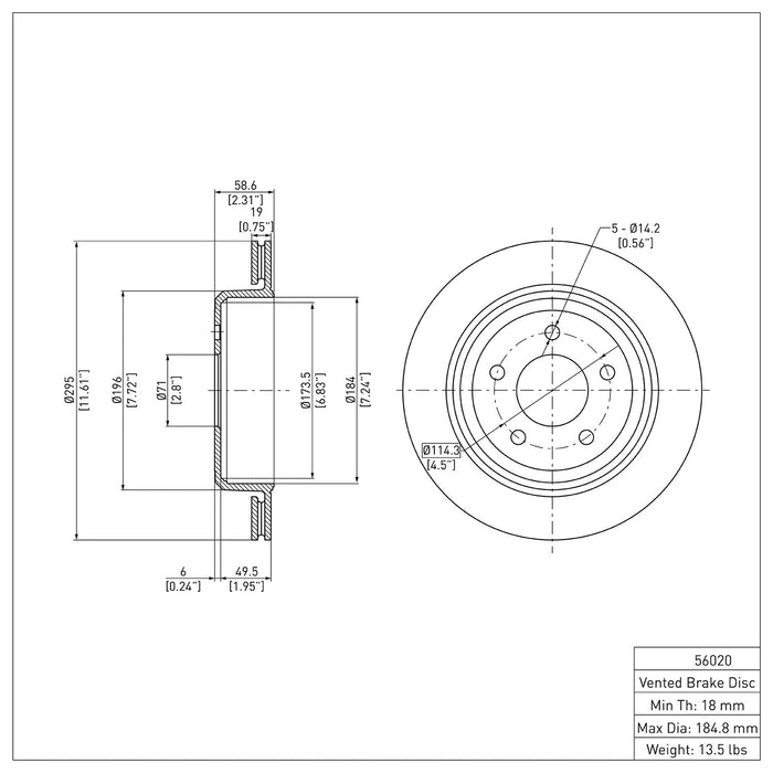 Rear Disc Brake Rotor for Mercury Grand Marquis 2011 2010 2009 2008 2007 2006 2005 2004 2003 - Dynamite Friction 604-56020