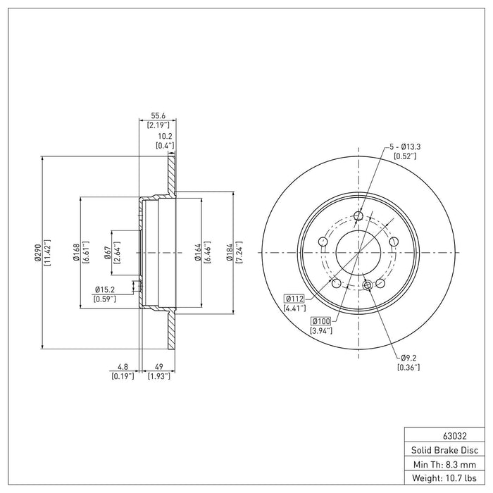 Rear Disc Brake Rotor for Mercedes-Benz SLK300 2011 2010 2009 P-285534