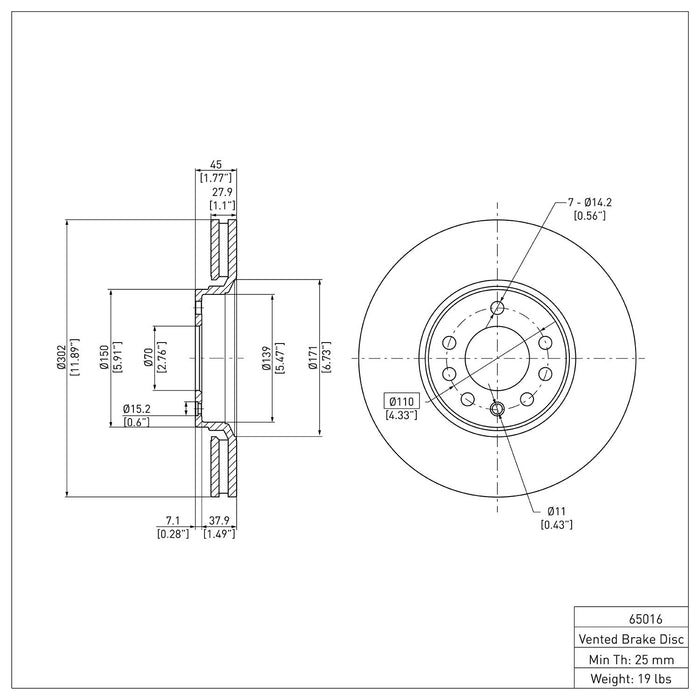 Front Disc Brake Rotor for Saab 9-3 2.8L V6 2011 2010 2009 2008 2007 2006 2005 2004 2003 P-285859