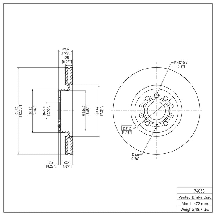 Front Disc Brake Rotor for Volkswagen Eos 2016 2015 2014 2013 2012 2011 2010 2009 2008 2007 P-286486