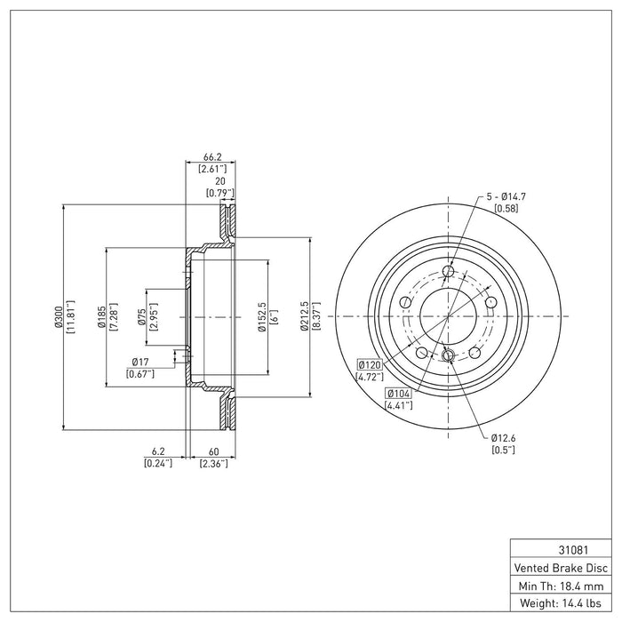 Rear Disc Brake Rotor for BMW 328xi 2008 2007 P-291222