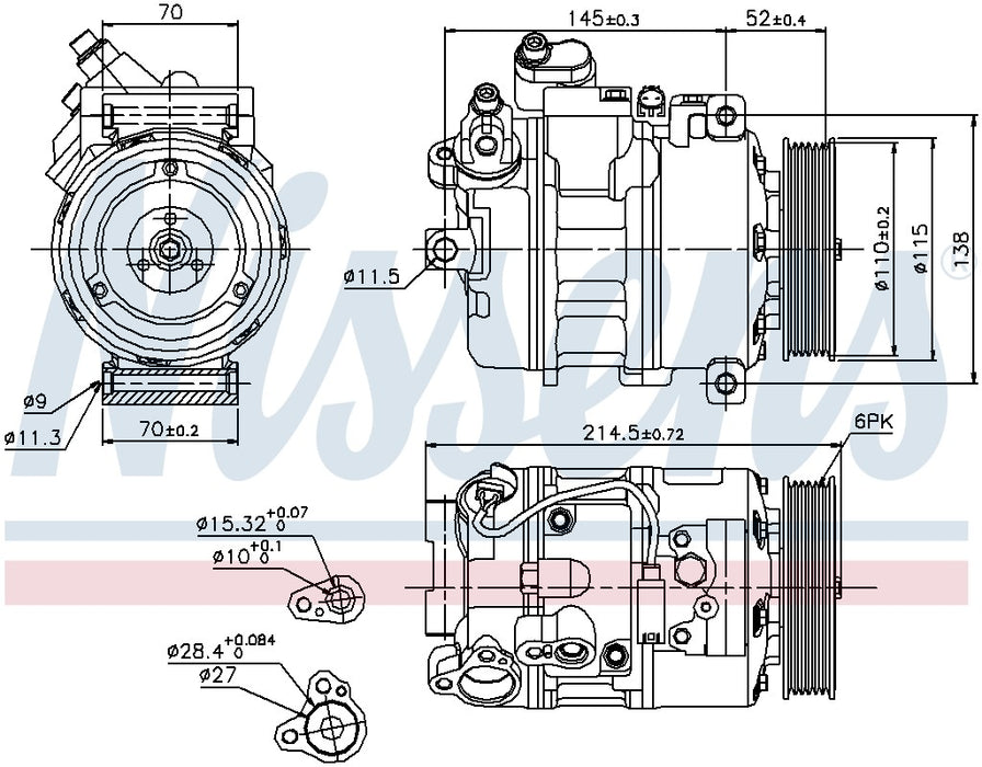 A/C Compressor for BMW 525i 3.0L L6 Base GAS 2007 2006 P-612292