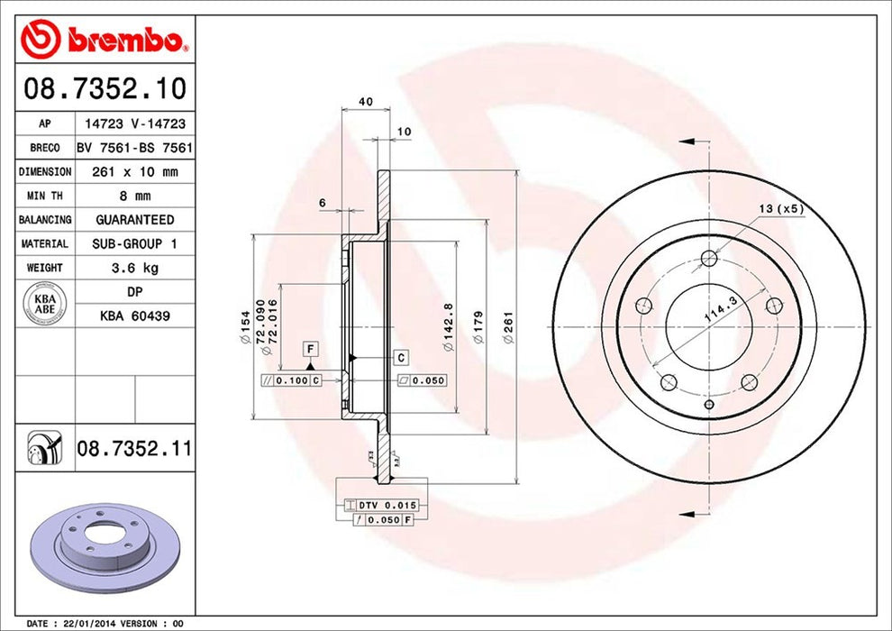 Rear Disc Brake Rotor for Mazda 626 1997 1996 1995 1994 1993 P-2271603