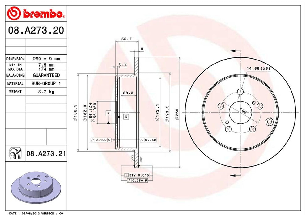 Rear Disc Brake Rotor for Toyota Corolla XRS 2006 2005 P-2271060