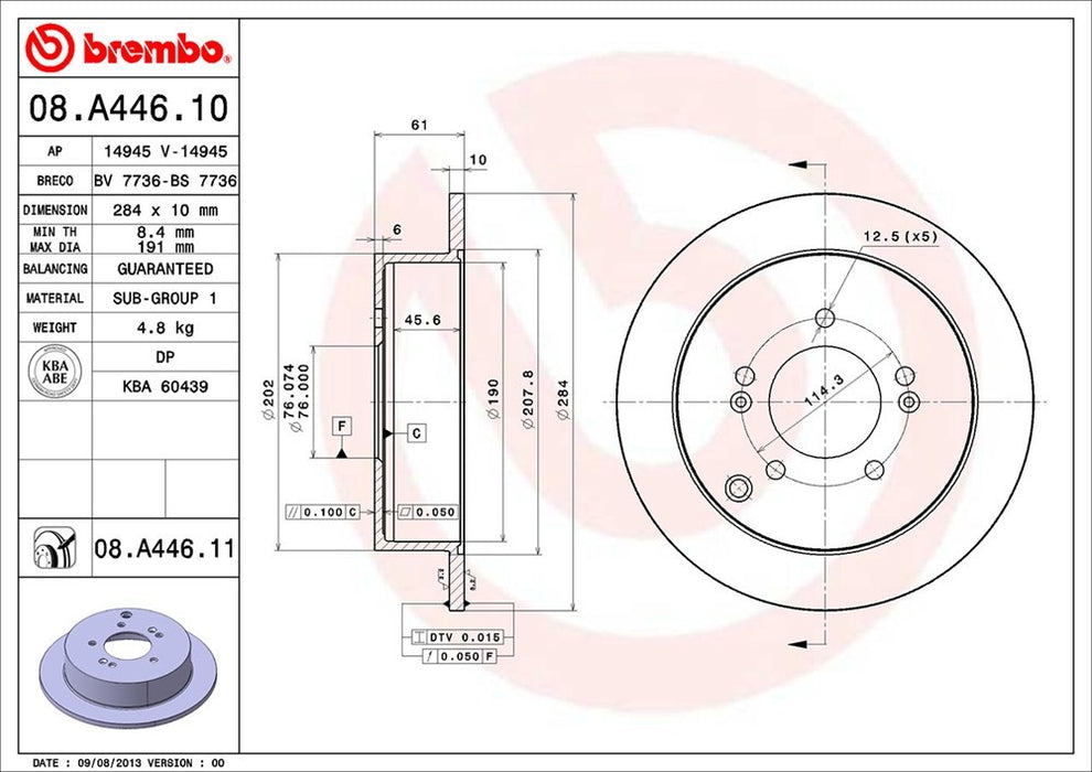 Rear Disc Brake Rotor for Hyundai Tucson AWD 2015 2014 2013 2012 2011 2010 P-2271079