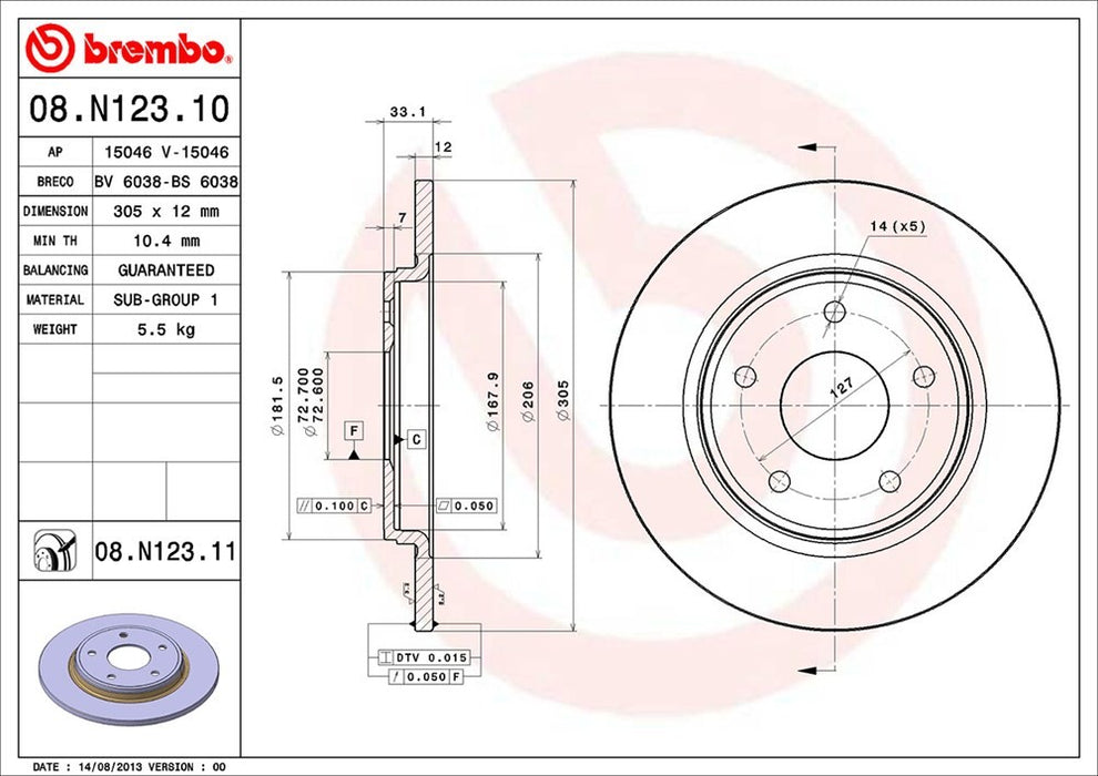 Rear Disc Brake Rotor for Chrysler Town & Country 2016 2015 2014 2013 2012 2011 2010 2009 2008 P-2271284