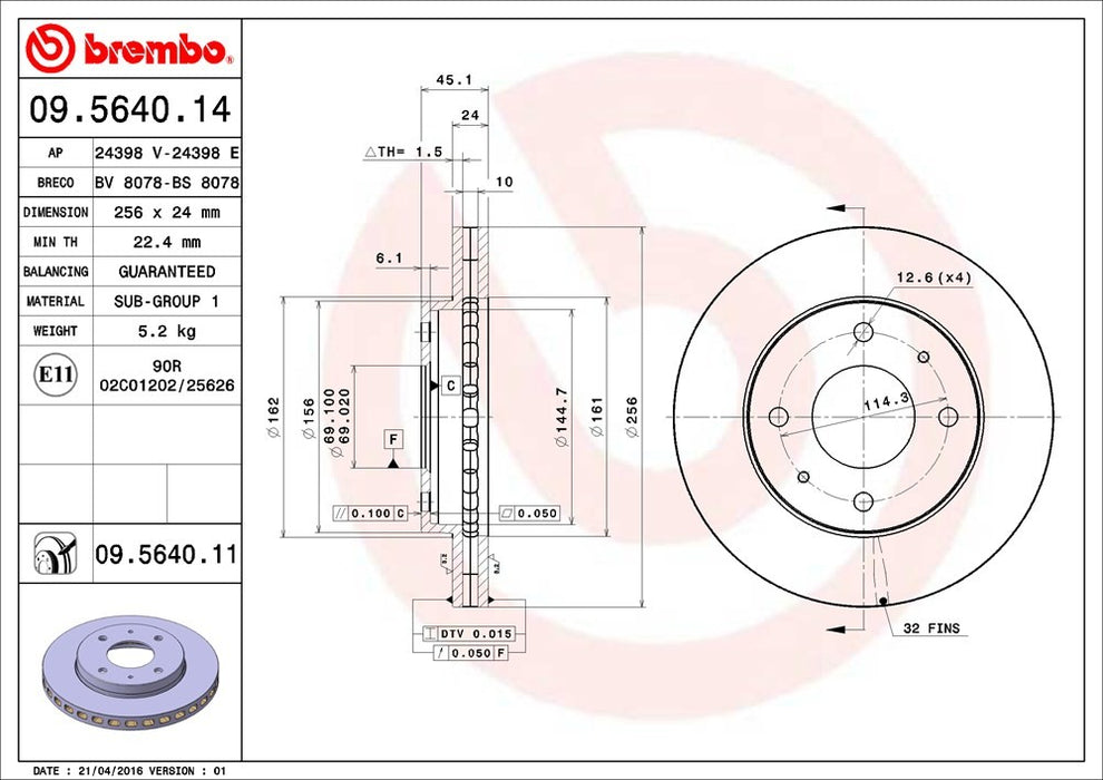 Front Disc Brake Rotor for Mitsubishi Expo LRV 1994 1993 1992 P-2273174