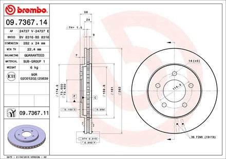 Front Disc Brake Rotor for Dodge Caravan 2000 1999 1998 1997 1996 P-2273339