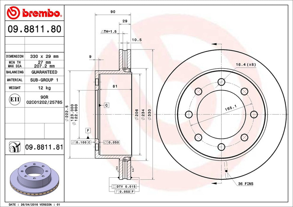 Rear Disc Brake Rotor for GMC Sierra 2500 6.0L V8 2004 2003 2002 2001 2000 1999 P-2273724