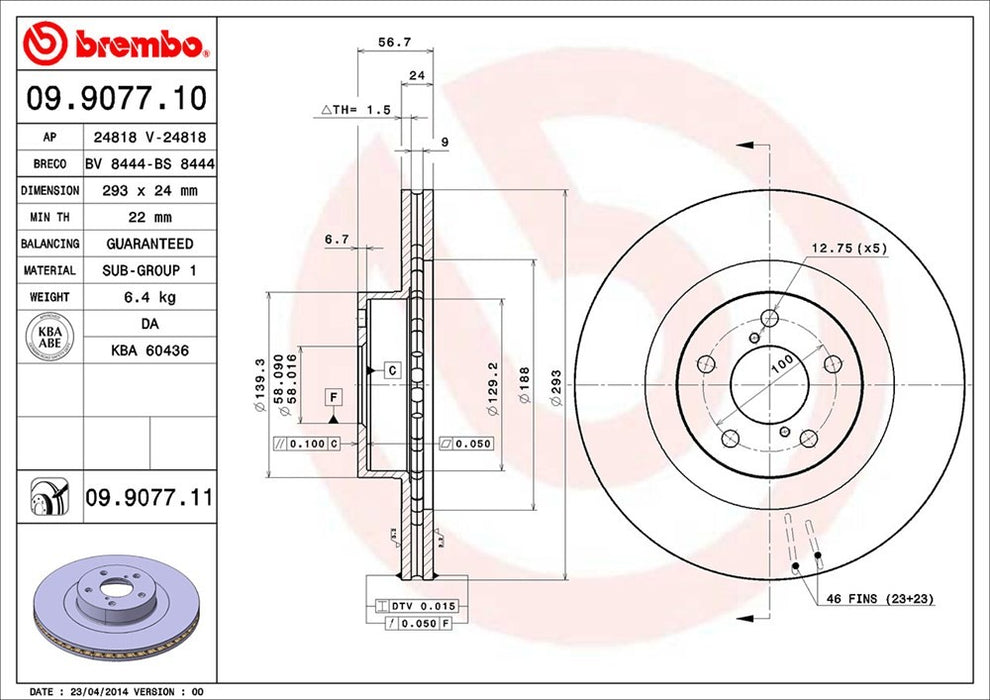 Front Disc Brake Rotor for Subaru Outback 2005 2004 2003 2002 2001 P-2273867