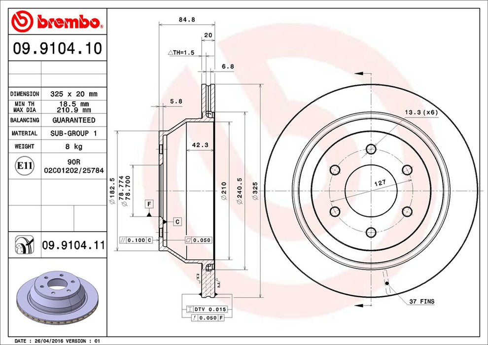 Rear Disc Brake Rotor for Saab 9-7x 2009 2008 2007 2006 2005 - Brembo 09.9104.11