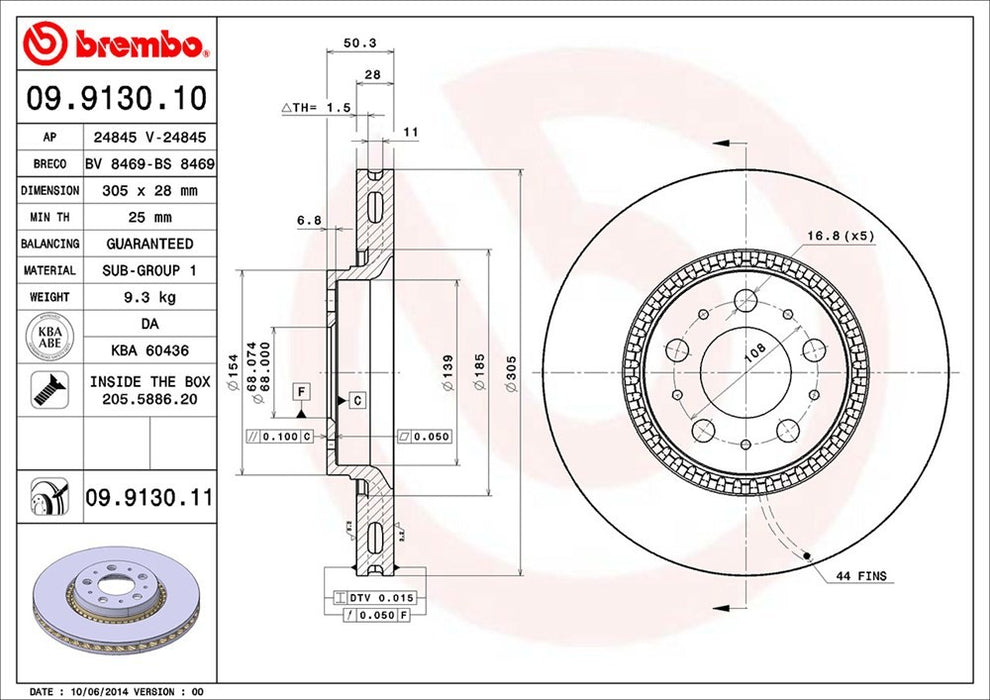 Front Disc Brake Rotor for Volvo S80 82 VIN 2006 2005 2004 2003 2002 2001 2000 1999 P-2273899