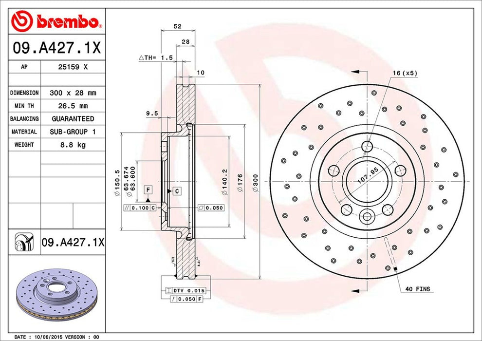 Front Disc Brake Rotor for Volvo S60 2018 2017 2016 2015 2014 2013 2012 2011 - Brembo 09.A427.1X