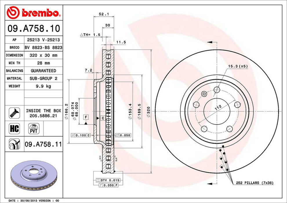 Front Disc Brake Rotor for Audi A4 Quattro 2011 2010 2009 P-2272116