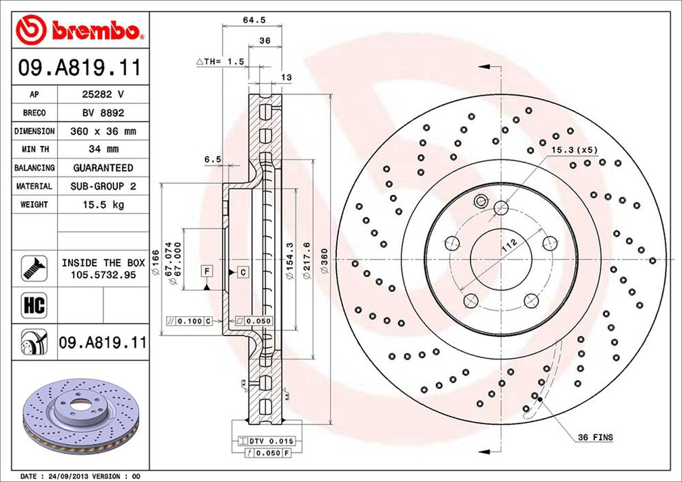 Front Disc Brake Rotor for Mercedes-Benz SL55 AMG 2006 2005 2004 2003 P-2272155