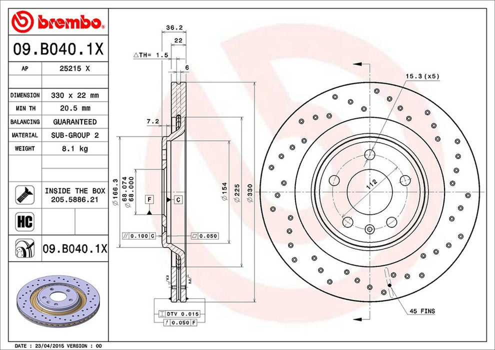 Rear Disc Brake Rotor for Audi S5 2011 2010 2009 2008 P-2272266