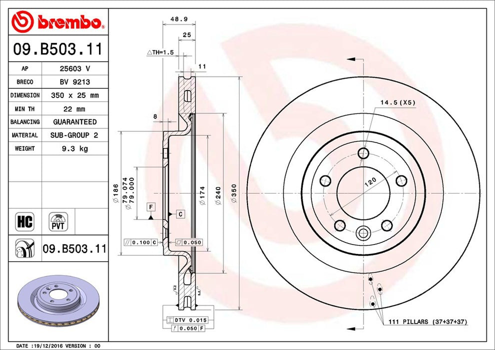 Rear Disc Brake Rotor for Land Rover Range Rover 2021 2020 2019 2018 2017 2016 2015 2014 P-2272391