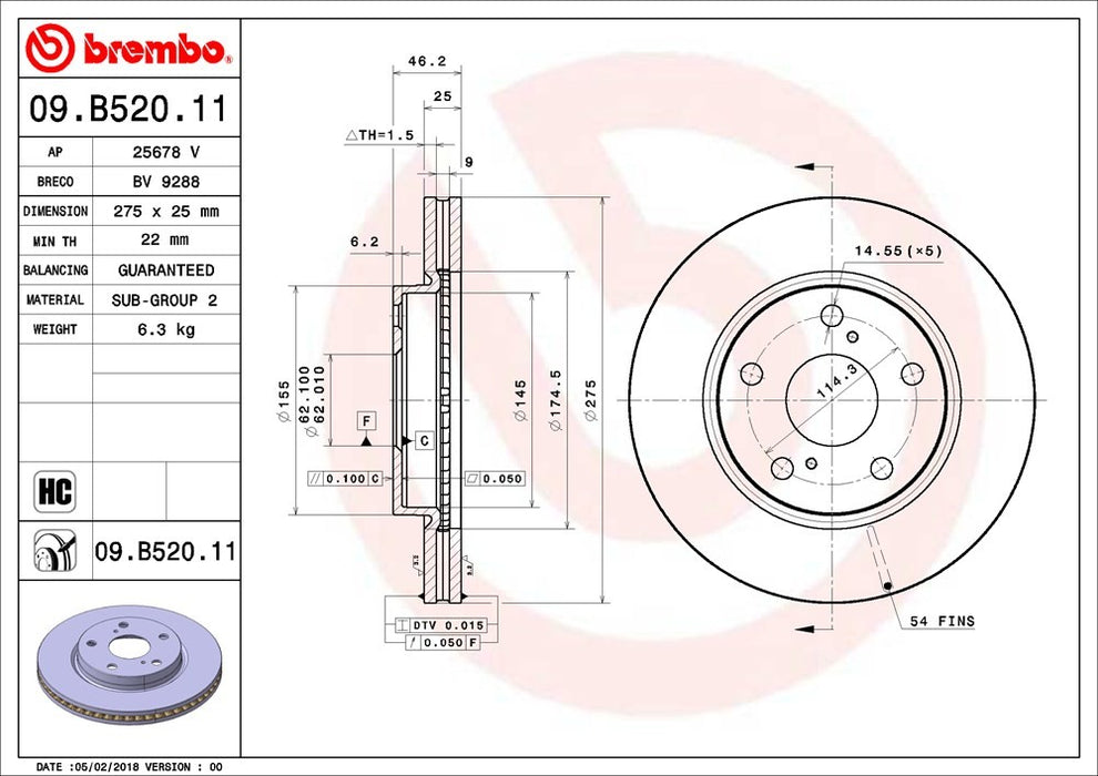 Front Disc Brake Rotor for Toyota RAV4 2018 2017 2016 2015 2014 2013 2012 2011 2010 2009 2008 2007 2006 P-2272408