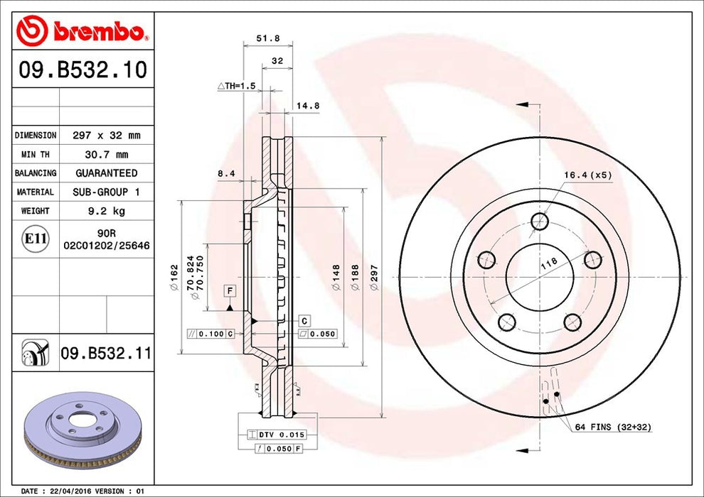 Front Disc Brake Rotor for Buick Terraza 2005 P-2272435