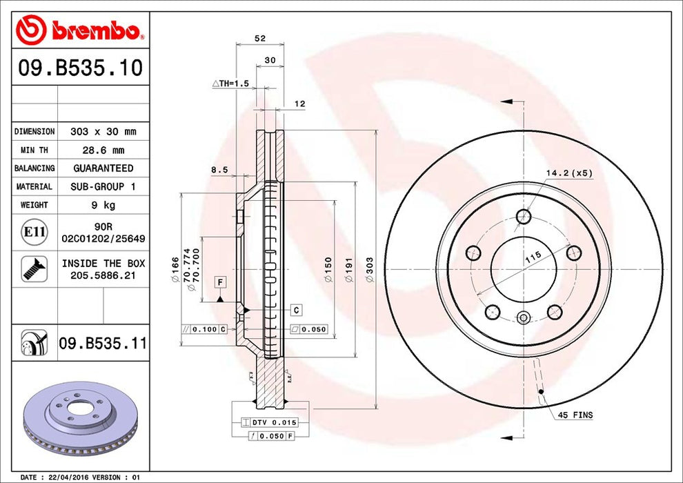 Front Disc Brake Rotor for Buick Lucerne 2011 2010 2009 2008 2007 2006 P-2272457