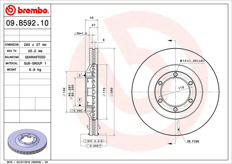 Front Disc Brake Rotor for Isuzu i-350 Base 2006 - Brembo 09.B592.10