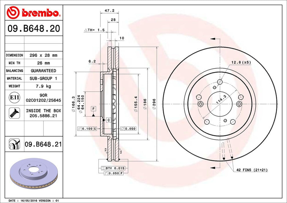 Front Disc Brake Rotor for Honda Crosstour 2015 2014 2013 2012 P-2272552