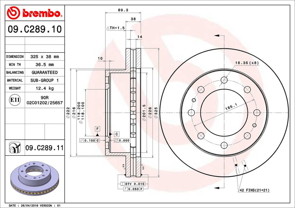 Front Disc Brake Rotor for GMC Sierra 3500 HD 2010 2009 2008 2007 - Brembo 09.C289.11