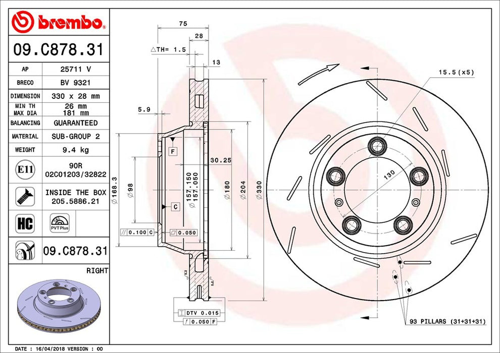 Rear Right/Passenger Side Disc Brake Rotor for Porsche Panamera 3.6L V6 2021 2020 2019 2018 2017 2016 2015 2014 2013 2012 2011 2010 P-2272800