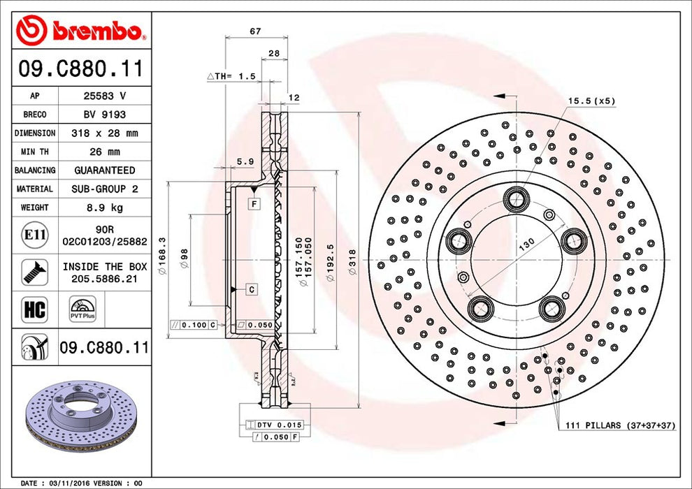 Front Left/Driver Side OR Front Right/Passenger Side Disc Brake Rotor for Porsche 911 2008 2007 2006 2005 2004 2003 2002 2001 2000 1999 P-2272801