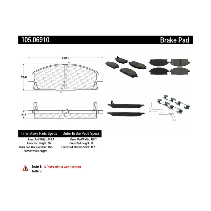 Front Disc Brake Pad Set for Nissan Quest 2017 2016 2015 2014 2013 2012 2011 2010 2009 2008 2007 2006 2005 2004 - Centric 105.06910