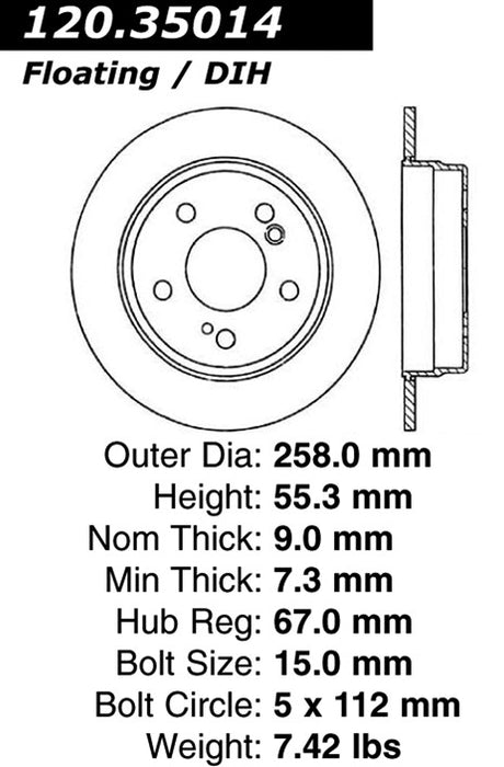 Rear Disc Brake Rotor for Mercedes-Benz 260E 1989 1988 1987 - Centric 120.35014