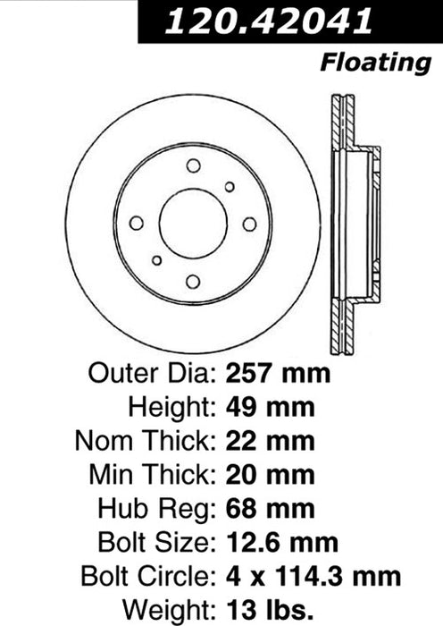Front Disc Brake Rotor for Nissan Stanza 1992 1991 1990 - Centric 120.42041