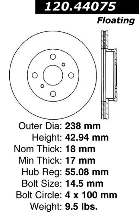 Front Disc Brake Rotor for Toyota Paseo 1999 1998 1997 1996 - Centric 120.44075