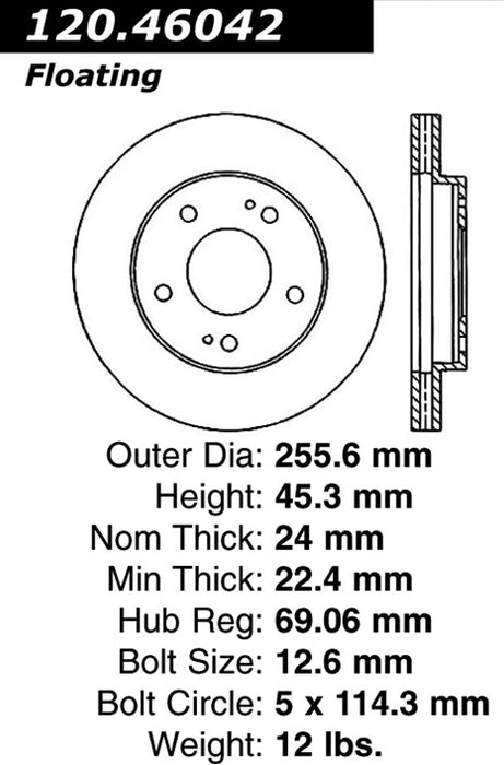 Front Disc Brake Rotor for Mitsubishi Eclipse 2.4L L4 2001 2000 1999 1998 1997 1996 1995 1994 1993 1992 1991 1990 - Centric 120.46042