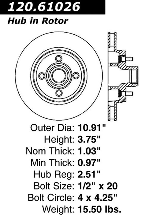 Front Disc Brake Rotor for Ford Mustang 5.0L V8 1993 1992 1991 1990 1989 1988 1987 - Centric 120.61026