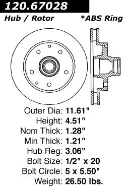 Front Disc Brake Rotor for Dodge Ram 1500 RWD 1999 1998 1997 1996 1995 1994 - Centric 120.67028
