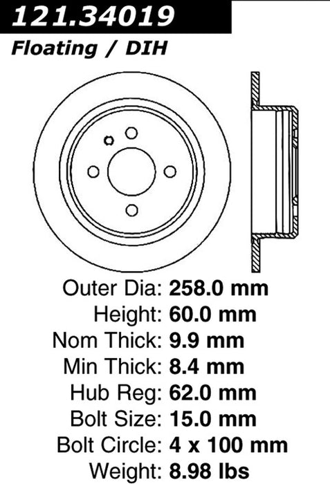 Rear Disc Brake Rotor for BMW 325is 1991 1990 1989 1988 1987 - Centric 121.34019